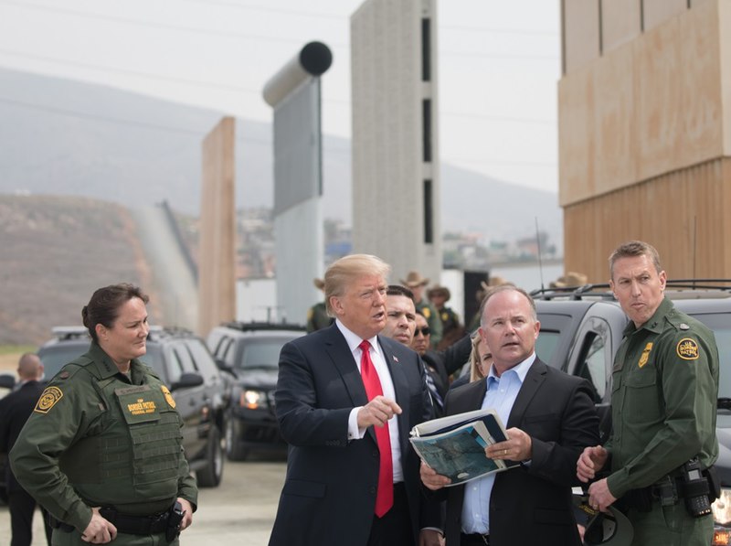 President Donald Trump reviewing U.S. Customs and Border Protection's wall prototypes on the border in Otay Mesa, California. The President was joined by Homeland Security Secretary Kirstjen Nielsen, CBP Acting Commissioner Kevin McAleenan, Acting U.S. Border Patrol Chief Carla Provost and San Diego Sector Chief Patrol Agent Rodney Scott