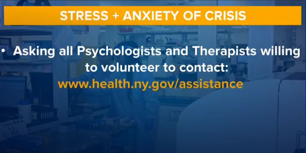 Governor Cuomo is asking psychiatrists psychologists therapists
