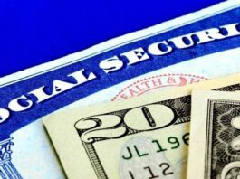 picture of a graphic social security card with a 20 dollar bill in front