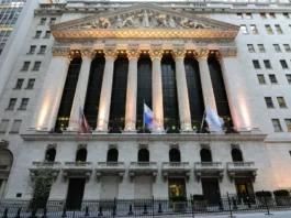 New york stock building exchange looking up.